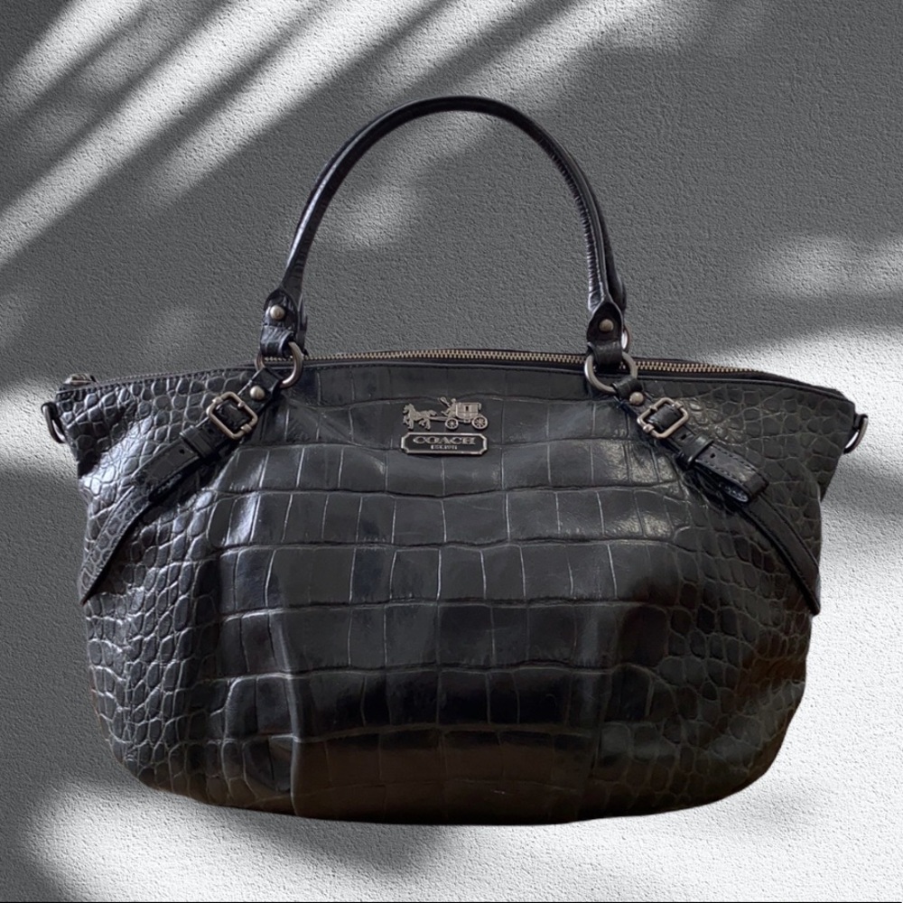 Coach Black Croc Embossed Madison Sophia Satchel